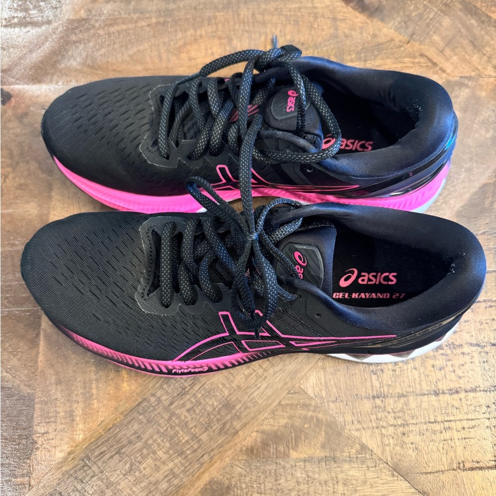 ASICS Women's Gel-Kayano 27 Black and Pink Running Shoes size 10